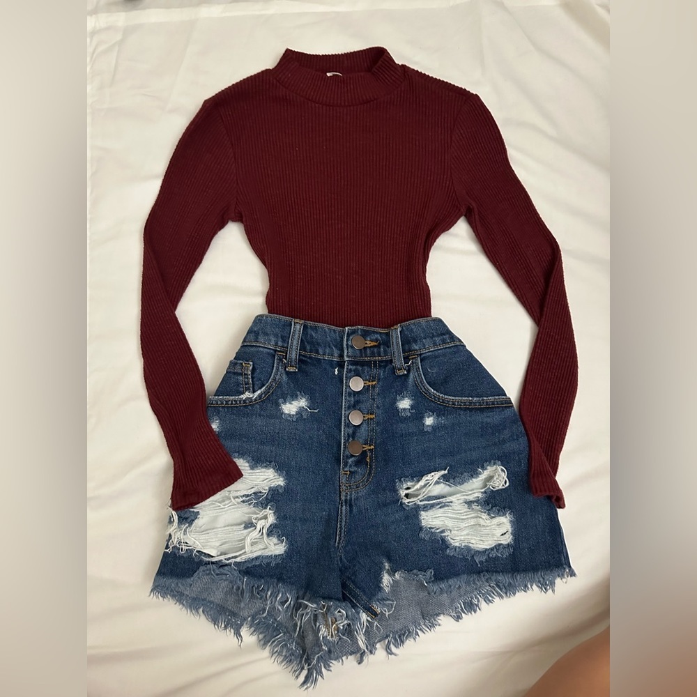 Red Soft Material High Neck Long Sleeve BodySuit Size Small